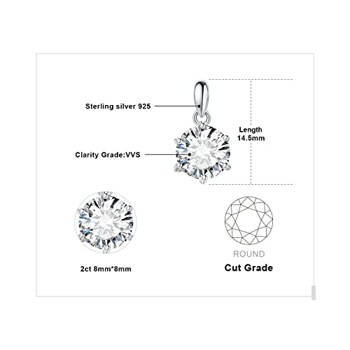 JewelryPalace Round 1ct 2ct 3ct Cubic Zirconia Solitaire Pendant Necklace for Women, 925 Sterling Silver 14k White Gold Plated Necklaces for Her, Classic Simulated Diamond Jewelry Set, 18 Inches chain - color: D-2ct-CZ-Sterling Silver