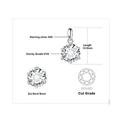 JewelryPalace Round 1ct 2ct 3ct Cubic Zirconia Solitaire Pendant Necklace for Women, 925 Sterling Silver 14k White Gold Plated Necklaces for Her, Classic Simulated Diamond Jewelry Set, 18 Inches chain - color: D-2ct-CZ-Sterling Silver