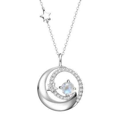 FANCIME Birthstone Necklaces 925 Sterling Silver Moon and Star Pendant Fine Jewelry Birthday Mothers Day Gifts for Mom Wife Her Daughter, Adjustable Chain 16+2" - color: Jun.- Moonstone