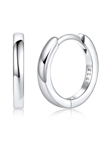 925 Sterling Silver Huggie Hoop Earrings, Small Silver Hoop Earrings for Women Hypoallergenic Huggie Lightweight Small Hoops Earring Cartilage Sleeper Earrings 6/8/10/12/14/16/18/20mm - color: Silver, size: 10MM