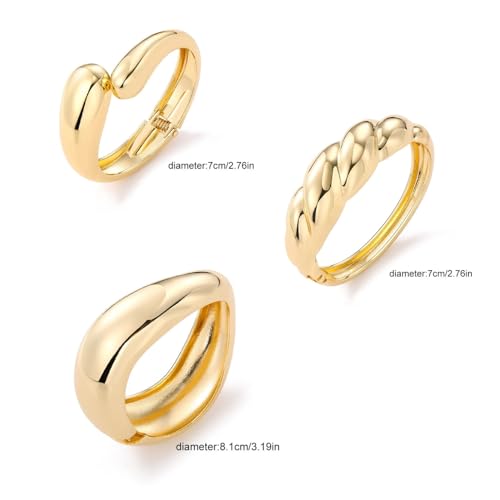 Chunky Gold Bangle Bracelets for Women – 14K Gold Plated, 3-Piece Stackable Cuff Bangles Set, Trendy Minimalist Jewelry - style: Gold-2