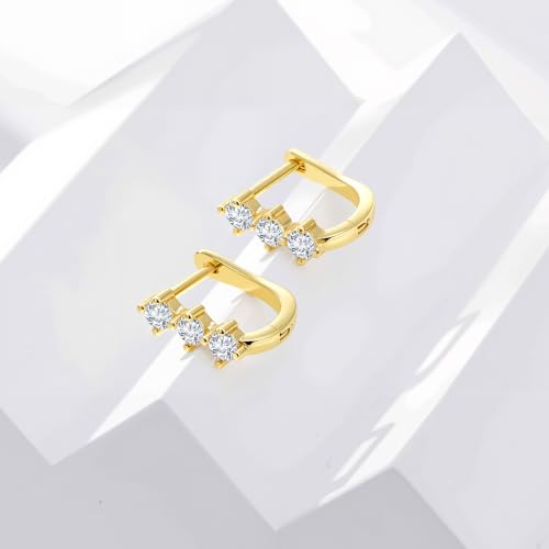 Cubic Zirconia Hoop Earrings for Women Small Huggie Hoops, 12MM - color: 14K Gold