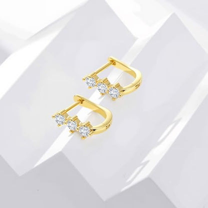 Cubic Zirconia Hoop Earrings for Women Small Huggie Hoops, 12MM - color: 14K Gold