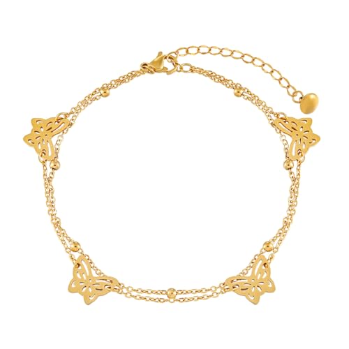 2/3 PCS Gold Anklets for Women Waterproof Boho Starfish, Seashell, Heart & Butterfly Charms Ankle Bracelets Non Tarnish Adjustable Layered Cuban Beaded Foot Chain Beach Jewelry for Summer Vacations - color: Gold Set 6