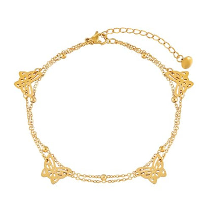 2/3 PCS Gold Anklets for Women Waterproof Boho Starfish, Seashell, Heart & Butterfly Charms Ankle Bracelets Non Tarnish Adjustable Layered Cuban Beaded Foot Chain Beach Jewelry for Summer Vacations - color: Gold Set 6