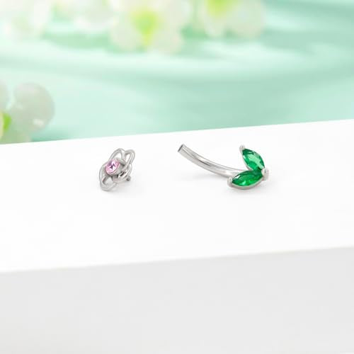 Flower Eyebrow Rings Piercing Jewelry, 16G Internally Threaded Rook Piercing Jewelry, 316L Stainless Steel Lip Labret Barbells 8mm - color: Silver-8mm