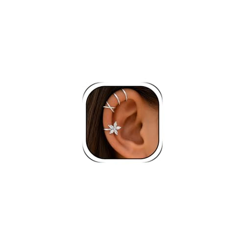 Flower Ear Cuff Set for Women Non Piercing Cartilage Earrings Clip On Wrap Cuffs Stackable Jewelry Gifts - color: B3:silver ear cuff set