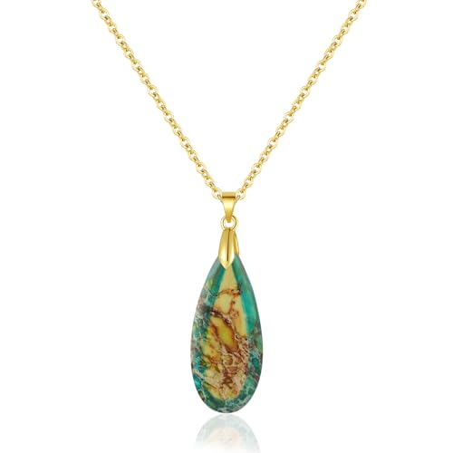 Inspirational Gifts Healing Gold Pendant Gold Necklaces for Women，Get Well Soon Encouragement Gifts for Women Friends Sister Mom, Natural stone Pendant Healing boho Friendship Jewelry for women - color: Yellow Green - Gold