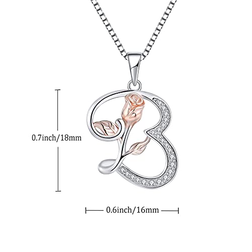 STARCHENIE Initial Necklace for Women Sterling Silver Letters 26 Alphabet Pendant Rose Flower Jewelry Gifts for Family Sisters Friend - color: B