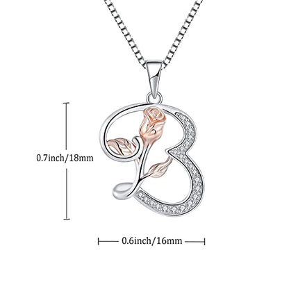 STARCHENIE Initial Necklace for Women Sterling Silver Letters 26 Alphabet Pendant Rose Flower Jewelry Gifts for Family Sisters Friend - color: B