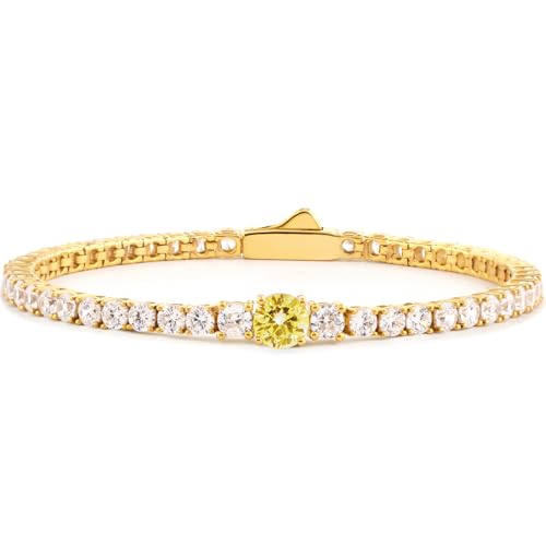 STORYJEWELLERY Birthstone Bracelets for Women, Tennis Bracelets for Women, Gold Plated Cubic Zirconia Bracelet, Lab-Grown Birthstone Jewelry - color: 11. November, size: Length 7"