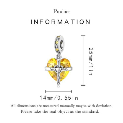 Birthstone Charms 925 Sterling Silver Heart Charms for Bracelets and Necklaces Birthday Day Christmas Gifts For Women - color: K-November