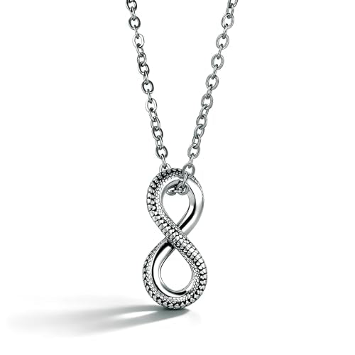 Gothic Snake Infinity Pendant Necklace - Ancient Silver Textured Serpent 8-Shape Chain, Edgy Biker Jewelry for Men & Women