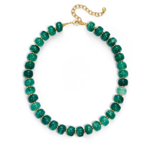 Beaded necklace for Women Boho Bead Gemstone Chunky Necklace Big Bead Necklace Fashion Trendy Summer Necklaces Jewelry Gifts - color: Green Beaded