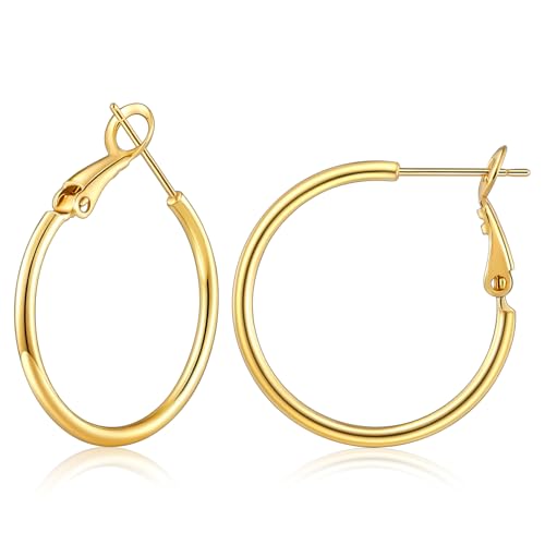 Gacimy Gold Hoop Earrings for Women 14K Gold Plated, 925 Sterling Silver Post Hypoallergenic Earrings Hoops for Women - color: Gold, size: 25mm
