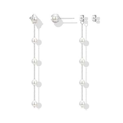 Pearl Earrings for Women 14k Gold/Silver Pearl Drop Earrings Long White Pearl Tassel Dangle Statement Earrings Bridal Wedding Dainty Prom Earrings Birthday Gifts Jewelry - color: Silver Caged Pearl Drop Earrings