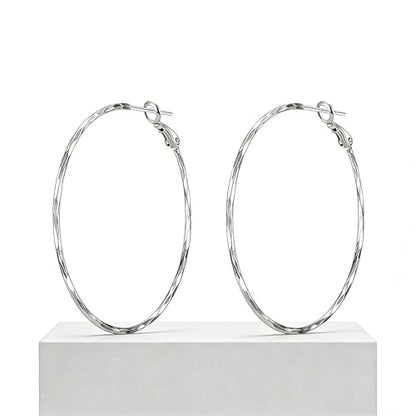 Hoop Earrings for Women, Hypoallergenic Stainless Steel Lightweight Thin Large Big Hoops Earrings Set for Women, Non Tarnish for Jewelry Gift 40MM - color: Silver-3 packs