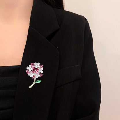 Blue White Hydrangea Flower Brooch Enamel Crystal Floral Lapel Pin Gold Plated Elegant Brooch for Women Suit Scarf Accessory - color: Red