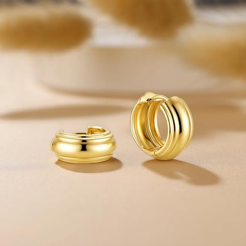 925 Sterling Silver Hoop Earrings for Women Chunky Small Huggie Earrings | Hypoallergenic Lightweight Huggy Earrings Crafted with 925 Sterling Silver Posts Fashion Jewelry Gifts - color: Gold Chunky Huggie Earrings