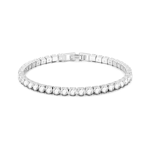 3mm/4mm Cubic Zirconia Classic Tennis Bracelet 14K Gold Plated/Silver Bracelets for Women Size 6.5-7.5 Inch - color: 3mm Tennis Silver, size: 18cm/7.0IN