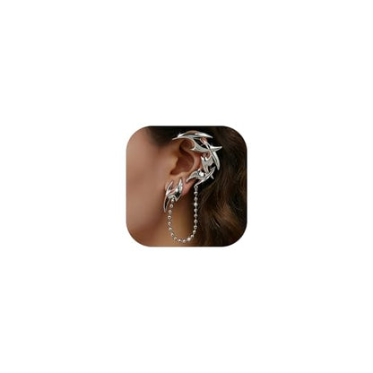 Gothic Stainless Steel Ear Cuffs Non Piercing Cartilage Clip On | Punk Emo Y2k Alt Goth Style,Men Women,Silver Fake Earring,Hypoallergenic Adjustable,Jewelry Gift,Edgy design - color: K2-Dragon Claw 2 Silver