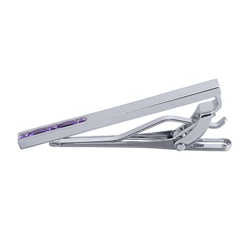 Men Crystal Tie Clip Tie Bar for Regular Necktie Silver In Gift Case | Purple/Blue/Red/Black/White Crystal Tie Pin for Men Business Anniversary Wedding Party Office Formal Daily Occasions Suit - style: Purple Crystal