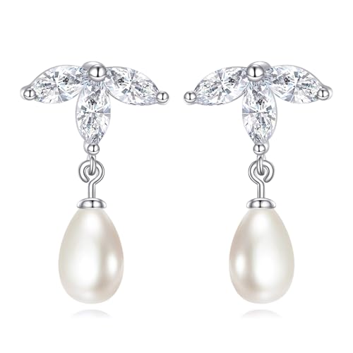 Moissanite Pearl Earrings for Women Sterling Silver Tree of Life Drop Dangle Jewelry Gifts for Wedding Anniversary Birthday