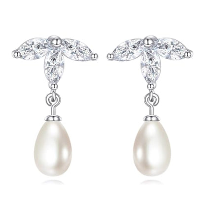 Moissanite Pearl Earrings for Women Sterling Silver Tree of Life Drop Dangle Jewelry Gifts for Wedding Anniversary Birthday