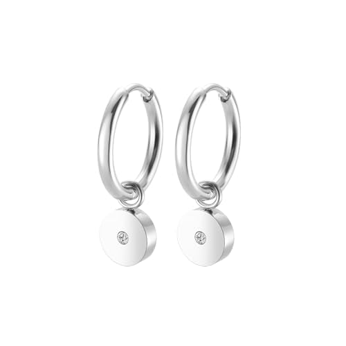 Women's Huggie Hoop Earrings with Small Cute Charm - style: Silver Full Moon one CZ
