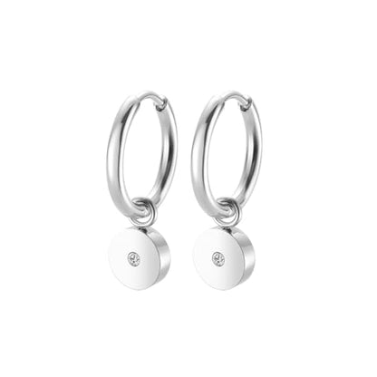 Women's Huggie Hoop Earrings with Small Cute Charm - style: Silver Full Moon one CZ
