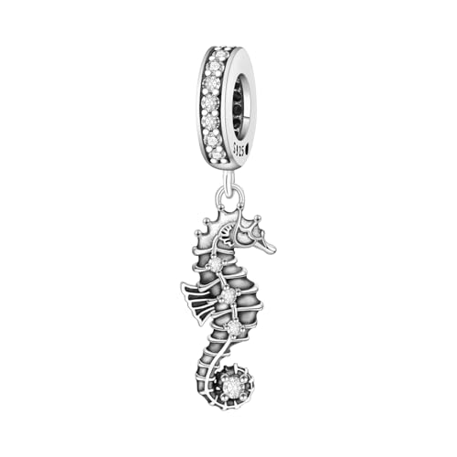 925 Sterling Silver Charms Bead for Bracelets Necklaces, Star Moon Crescent Sun Solar Pendent, Blue Ocean Starfish Shells Turtle Crab Starry Sea Cute Jewelry Birthday Gifts for Women Men - style: Seahorse charms
