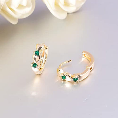 CiNily 14K White Gold Plated Small Hoop Earrings for Women Girls Heart Cubic Zirconia Hypoallergenic Earrings - color: Gold-green