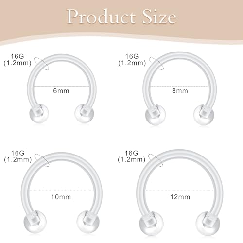 D.Bella 16G Clear Septum Rings Horseshoe Flexible Acrylic Cartilage Tragus Helix Daith Rook Conch Snug Earring Hoop Bioflex Nose Lip Eyebrow Rings Retainer for Work Surgery
