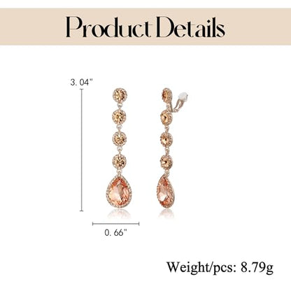 EleQueen Women's Wedding Crystal Teardrop Pear Shape 3 Inch Clip on Long Dangle Earrings for Bride Bridesmaid, Jewelry for Party Prom/Anniversary - color: Champion Silver-Tone
