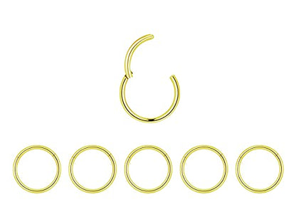5Pcs 16G 18G Surgical Steel Nose Rings Hoop Tragus Septum Cartilage Hoop Earrings For Women Men Body Piercing Jewelry Kit Bar Length 6mm/8mm/10mm/12mm/14mm - style: 5Pcs -18G - Gold - 8mm