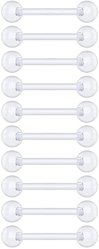 Plastic Tongue Rings For Surgery - Clear Plastic Tongue Rings For Work - Hypoallergenic Straight Barbell Bioflex Ring Piercing Jewelry - Clear Industrial Piercing Jewelry - color: 14G - 10mm (3/8)