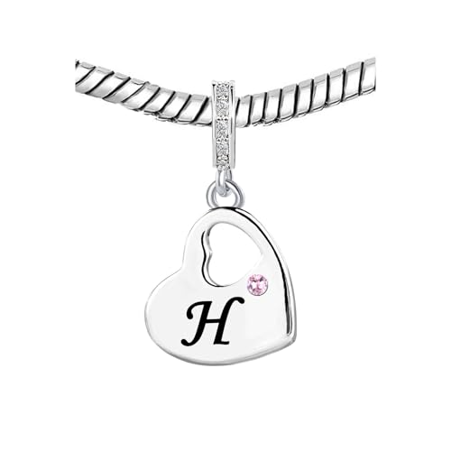 KunBead Initial A-Z Letter Pink Heart Alphabet Birthday Dangle Love Charms Compatible with Pandora Charm Bracelet for Auntie Friend Sister Mom Daughter Nana Granddaughter Wife - style: Letter H