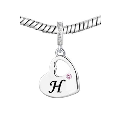 KunBead Initial A-Z Letter Pink Heart Alphabet Birthday Dangle Love Charms Compatible with Pandora Charm Bracelet for Auntie Friend Sister Mom Daughter Nana Granddaughter Wife - style: Letter H