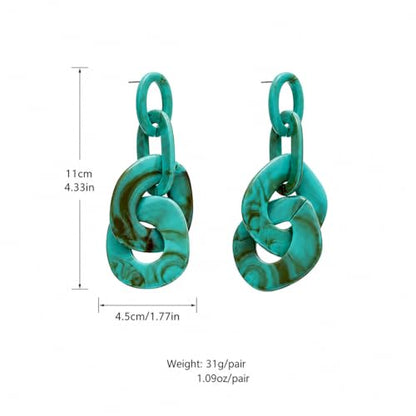 Turquoise Blue Acrylic Dangle Earrings for Women, Geometric Chunky Drop Earrings, Lightweight Statement Link Earrings, Modern Resin Fashion Jewelry
