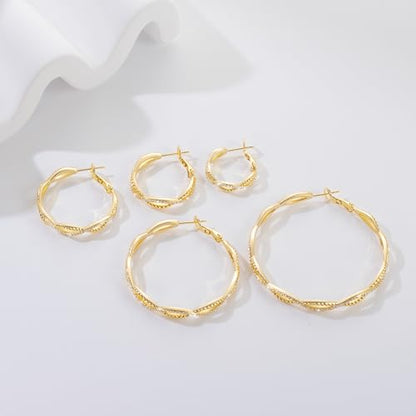 Gold Hoop Earrings for Women 14K Gold Earrings for Women | Twist CZ Gold Hoop Earrings 14K Gold Hoop Earrings Hypoallergenic Lightweight Gold Hoop Earrings for Women 20/25/30/40/50mm - size: 40MM