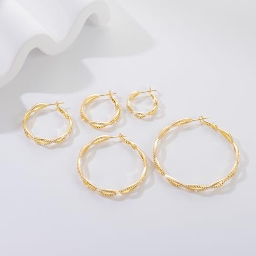 Gold Hoop Earrings for Women 14K Gold Earrings for Women | Twist CZ Gold Hoop Earrings 14K Gold Hoop Earrings Hypoallergenic Lightweight Gold Hoop Earrings for Women 20/25/30/40/50mm - size: 20MM