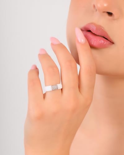 Rinfit Silicone Ring with Metal Plate & CZ for Women | AAAAA Grade Cubic Zirconia Stones, Flexible Rubber Wedding Band, Comfortable Fit, Engagement Ring for Her, Patented Design - color: Pack E: White and Rose Gold