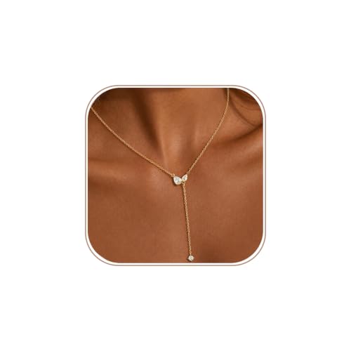 Lariat Gold Necklace for Women Dainty Long Necklaces 14k Gold Plated CZ Y Drop Chain Necklace Trendy Gold Jewelry Gifts - color: 2 Teardrop Zircons-Y Necklace-gold-428