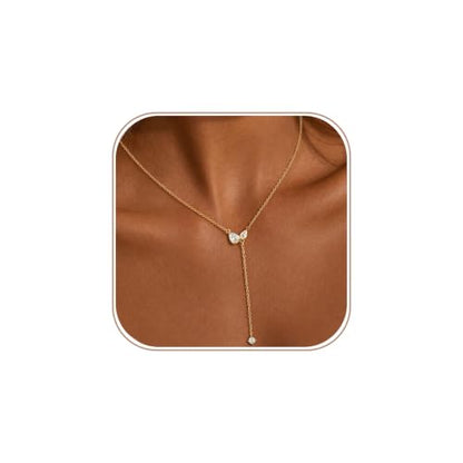 Lariat Gold Necklace for Women Dainty Long Necklaces 14k Gold Plated CZ Y Drop Chain Necklace Trendy Gold Jewelry Gifts - color: 2 Teardrop Zircons-Y Necklace-gold-428