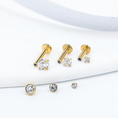14G Lip Rings Stainless Steel Tragus Helix Conch Piercing Jewelry Snake Bite Piercing Monroe Lip Rings Labret Medusa Cartilage Lobe Earrings Piercing Jewelry Cubic Zirconia 2MM 3MM 4MM - color: 6MM 8MM 10MM-Gold,2mm/3mm/4mm