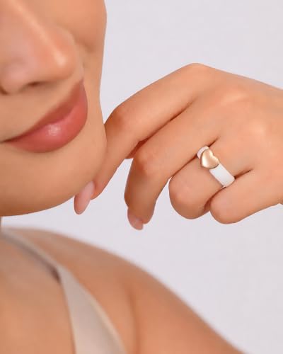 Rinfit Womens Silicone Wedding Ring with Stainless Steel Heart - Rubber Bands - Patented Design - color: PACK E: White / Metal Heart - Rose Gold, size: Size 9