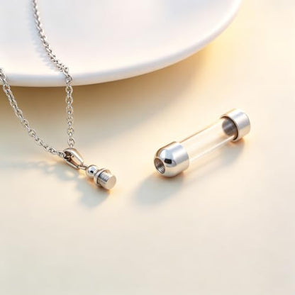 SIYUU Floating Glass Locket Urn Necklaces for Ashes Stainless Steel Cremation Jewelry Memorial Ashes Holder Keepsake Funeral Jewelry - color: Cylinder