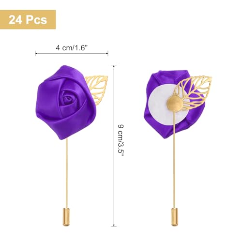 uxcell 24pcs Deep Purple Rose Boutonnieres Flower Pins for Wedding | Buttonholes Pocket Boutonnieres for Wedding Ceremony Anniversary Prom Formal Dinner Party - color: Deep Purple