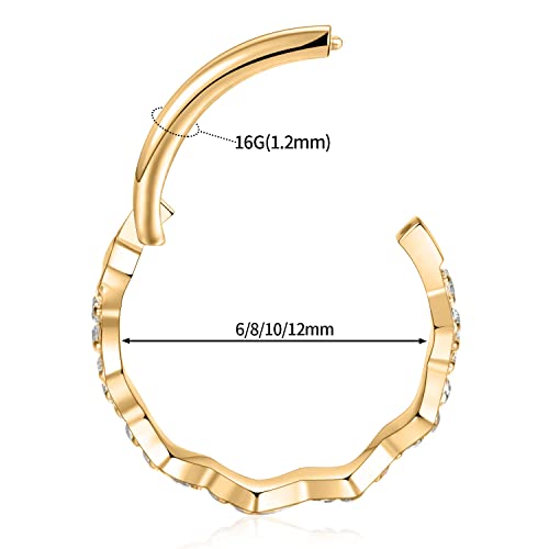 16G Cartilage Earring Hoop 316L Surgical Steel Daith Helix Conch Earrings Tragus Rook Earrings CZ Opal Septum Jewelry Seamless Clicker Nose Rings Hinged Segment Ring Hoop Earring for Women Men - color: 1PC,Gold,Sawtooth Shape with CZ