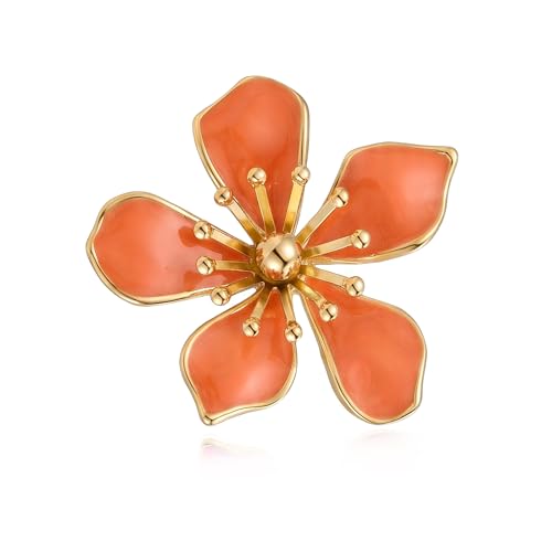 Flower Statement Ring for Women Chunky Gold Floral Enamel Rings Ring Vintage Boho Open Adjustable Ring Wedding Party Daily Wear Jewelry Gift - color: Orange